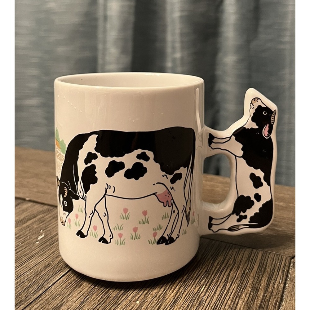 Vintage Enesco Cow Coffee Mug Cow Shaped Handle Holstein Cow Farm Dairy Cow